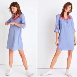 NWT Madewell Embroidered Breeze Cotton Dress Lightweight Resort Boho Blue XXS
